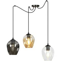 Emibig Lighting - Emibig level Schwarze Glaskuppel-Cluster-Pendel-Deckenleuchte mit klaren, graphitfarbenen und bernsteinfarbenen Glasschirmen, 3x E27