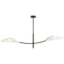 Emibig LOTUS Lámpara de techo semiempotrable multibrazo negra con pantallas de tela blanca y dorada, 2x E14