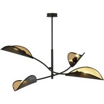 Sospensione Nordica 4 Luci Lotus In Acciaio Nero Oro Bracci Regolabili