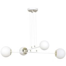 Lampadario Moderno 4 Luci Ognis In Acciaio Bianco e Oro e Vetro a Sfera Opale