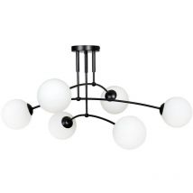 Emibig Lighting - Emibig pregos Plafonnier globe noir avec abat-jour en verre blanc, 6x E14