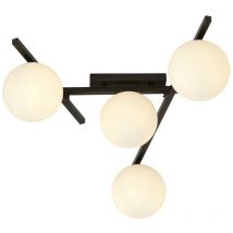 Emibig Lighting - Emibig smart Plafonnier globe noir avec abat-jour en verre blanc, 4x E14