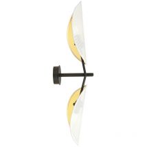 Emibig Lighting - Emibig vene Applique design noire avec abat-jour en tissu blanc et doré, 2x E14