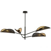 Emibig Lighting - Emibig vene Plafonnier semi-affleurant noir à bras multiples avec abat-jour en tissu noir et or, 4x E14