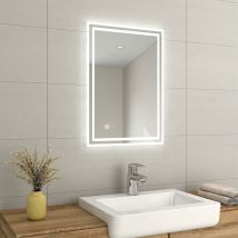 Emke - Illuminated led Bathroom Mirror led Mirrors Light with Touch Contro Switch + Anti Fog + IP44 Rated 50 x 70 cm