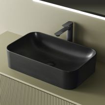 Aufsatzwaschbecken 61 x 38 x 15 cm Grau Matt Design Waschbecken Keramikwaschtisch - Emke