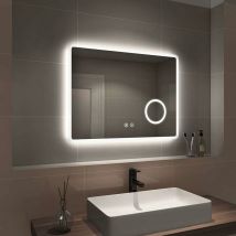 EMKE Backlit Illuminated Bluetooth Bathroom Mirror with Shaver Socket Wall Mounted LED Bathroom Vanity Mirror, Anti Fog, 3-Fold Magnification,