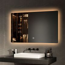 Emke - Badspiegel led 100x60cm Badezimmerspiegel mit Warmweiß/Kaltweiß/Natürliches Licht Beleuchtung und Touch-schalter IP44 Energie sparen