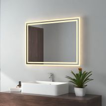 Emke - Badspiegel mit Beleuchtung led Badezimmerspiegel (80x60cm, Warmweißes Licht)
