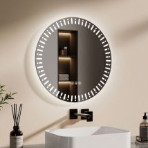 Emke - Badspiegel mit Beleuchtung Rund 50cm mit 3 Lichtfarbe Dimmbar, Antibeschlag, Touchschalter, Speicherfunktion, Energiesparend Badezimmerspiegel