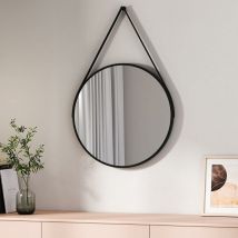 Bathroom Circle Mirror Black Round Mirror Wall Vanity Mirror Framed Belt Decorative Hanging Makeup Mirror 50cm - Emke