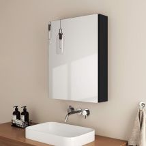 Bathroom Mirror Cabinet Wall Storage Hanging Cabinet, Wall-Mounted Storage Cupboard with Aluminum Alloy Single Door, Black - Emke
