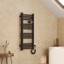 Emke - Calentador de toallas eléctrico de aluminio con control táctil y temperatura ajustable - 960 x 400 mm, negro mate, 300 w