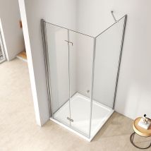 Emke - Duschkabine 80x90cm Duschabtrennung 6mm esg klares Sicherheitsglas Falttür Duschtür mit Seitenwand Höhe: 185cm