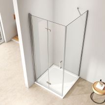 Emke - Duschkabine 120x90cm Duschabtrennung 6mm esg klares Sicherheitsglas Falttür Duschtür mit Seitenwand Höhe: 195cm