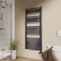 EMKE Elektrischer Badheizkörper Gebogen Badheizkörper Elektrisch mit Thermostat, Handtuchtrockner mit Heizstab,Anthrazit,140x60cm,665W