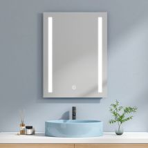 Espejo baño con luz led Espejo de baño, espejo de baño verticales, 60x80 cm, iluminación Blanca Fria 6500K + Interruptor Táctil + Antivaho - Emke