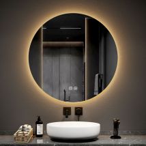 Emke - Espejo de baño led redondo con interruptores táctiles retroiluminados sin marco - diámetro 80 cm Luz blanca fría/cálida/neutra