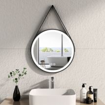 Emke - Espejo de Baño Redondo led Marco Negro con Correa Ajustable Interruptor Táctil - Diámetro 50 cm Luz blanca fría/cálida/neutra