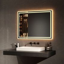 Espejo de baño con luz, espejo de baño con interruptor mecánico y antivaho, led iluminación luz blanca y luz cálida, 80 x 60 cm - Emke