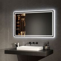 Emke - Espejo de baño con luz, espejo de baño con interruptor mecánico y antivaho, led iluminación luz blanca y luz cálida, 100 x 60 cm