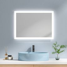 Espejo de baño con luz, espejo de baño con led iluminación, con interruptor mecánico y antivaho, 70 x 50 cm luz blanca y luz cálida - Emke