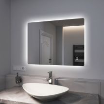 Emke - Espejo de Baño con luz, Espejo de Baño con retroiluminación led, Espejos de baño horizontales o verticales, 80 x 60 cm, Luz Blanca Fria +