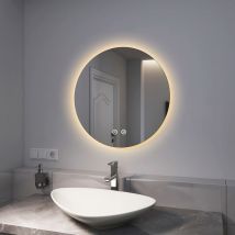 Emke - Espejo de Baño Redondo con Luz, Espejo de baño led retroiluminado con Interruptor tactil + Función de Memoria, 60 cm Diámetro Luz blanca fría