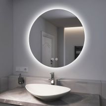 Emke - Espejo de Baño Redondo con Luz, Espejo de baño led retroiluminado con Interruptor tactil + Función de Memoria, 80 cm Diámetro Luz blanca fría