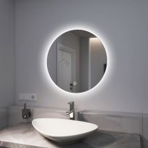 Emke - Espejo de Baño Redondo con Luz, Espejo de baño led retroiluminado con Interruptor tactil + Función de Memoria, 60 cm Diámetro Luz blanca