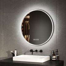 Emke - Espejos de baño con luz, diámetro 60cm, Marco acrílico, Interruptor táctil, antiniebla, Regulable, luz Blanca fría/cálida/neutra, Marco Negro