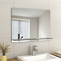 Frameless Mirror with Shelf - Small Bathroom Wall Shaving Mirror with Storage, Rectangle Vanity Mirrors 60x80cm - Emke