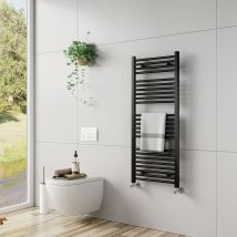 Heated Towel Rail Straight Black Towel Warmer 1200x500mm Central Heating Radiators for Bathroom Kitchen - Emke