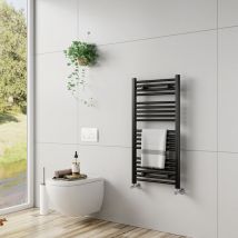 EMKE Heated Towel Rail Straight Black Towel Warmer 1000x500mm Central Heating Radiators for Bathroom Kitchen