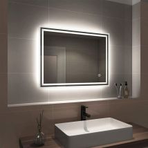 EMKE Illuminated Bathroom Mirror, Wall-Mounted Vanity Mirror 800x600mm with LED Light, Touch Switch, Demister, 3 Color, Dimmable