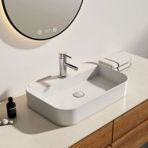 Emke - Lavabo de encimera de cerámica, rectangular, arco, blanco brillante - 60 x 40 x 11 cm
