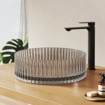 Emke Lavabo À Poser En Verre Cristal, Vasque Pour Salle De Bains Rond Sans Trou De Robinetterie, 400x400x120 Mm Gris Transparent