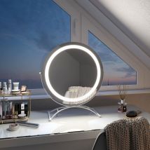 Led Hollywood Vanity Mirror, Round 360° Rotation Makeup Mirror Touch Screen Cosmetic Mirror with Dimmable, Adjustable Brightness and Memory Function,