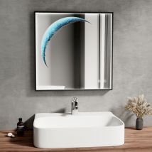 Emke - led Illuminated Moon Art Mirror Square Bathroom Mirror with Dimmable led Lights and Demister Pad, 600mm