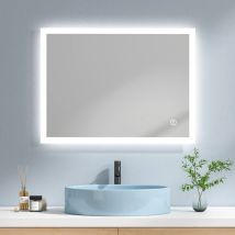 Emke - Miroir de salle de bain avec éclairage Miroir de salle de bain led 80x60cm Interrupteur Tactile, Anti-buée Lumière Blanche Froide