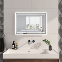 Miroir lumineux de salle de bain 70x50cm, Miroir de salle de bain avec Interrupteur Tactile, Anti-buée, Dimmable, Miroir led avec Lumière Blanche
