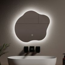 Miroir lumineux de salle de bain Rétro-éclairage led, Miroir au design irrégulier, Interrupteur Tactile Anti-buée 3 Couleurs de lumières Dimmable