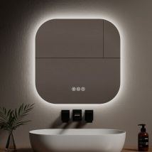 Miroir Lumineux De Salle De Bain Rétro-éclairage Led, Miroir Carré, Interrupteur Tactile Anti-buée 3 Couleurs De Lumières Dimmable - 60 X 60 Cm - Emke