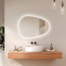Miroir lumineux de salle de bain rétro-éclairage, miroir salle de bain asymétrique, anti-buée, interrupteur tactile, 3 couleurs de lumière dimmables,