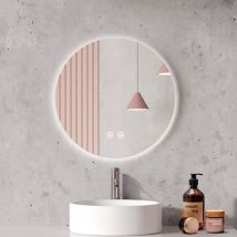 Miroir lumineux de salle de bain Rond rétro-éclairage sans cadre, avec Interrupteur tactile, Lumière blanche froide, lumière chaude, lumière neutre