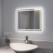 Emke - Miroir de salle de bain 60x50cm, Miroir led avec Interrupteur à bouton, Anti-buée, Miroir avec éclairage lumière Blanche Froide/Chaude