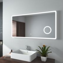 Miroir de salle de bain led avec Loupe 3 Fois 120x60cm Loupe 3x, Interrupteur Tactile Lumière Blanche Froide - Emke