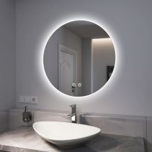 Miroir de salle de bain rond led avec rétro-éclairage sans cadre Interrupteur tactile - Diamètre 70cm Lumière Blanche Froide/Chaude/Neutre - Emke