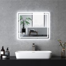 Emke - Miroir salle de bains avec Interrupteur à bouton, Anti-buée, Lumière Blanche Froide/Chaude 60x50 cm