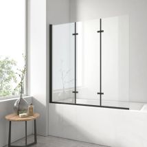 Parete Vasca, Pieghevole, 3 Ante Girevole, Vetro Di Sicurezza Da 6 Mm, Nanorivestito, Facile Da Pulire - 130 X 140 Cm Nero Opaco - Emke